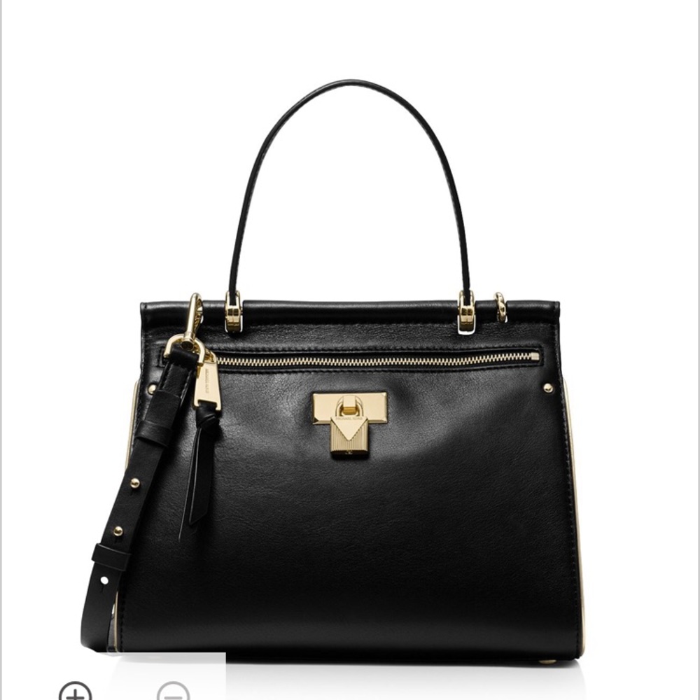 MICHAEL KORS JASMINE LEATHER SATCHEL-BLACK